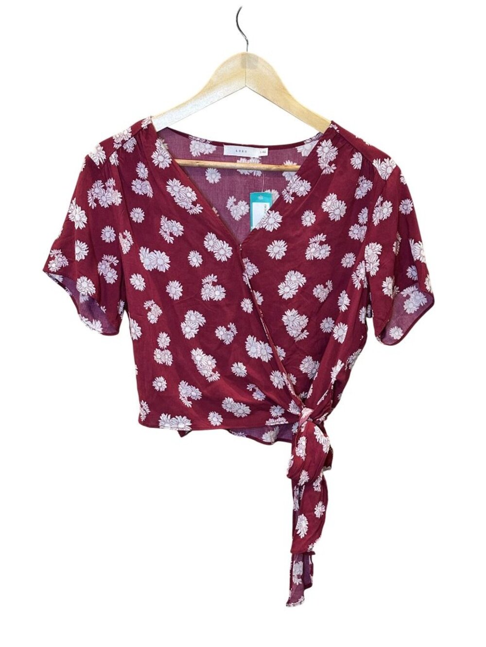 Lush NWT Wrap Crop Size S Berry-Cream Floral Rayon Boho Cottagecore Top